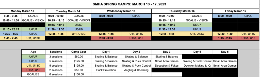March 13-17, 2023 Spring Hockey Camps